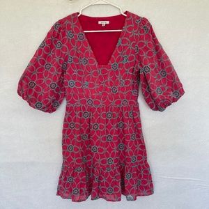 BTFL-Life Women's Floral Embroidered Mini Dress Cotton Lined Eyelet Pink